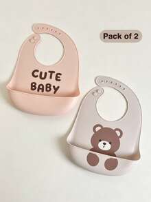 2pcs/1pc Celemek Bayi Silikon - Anti Bocor, Anti Noda, Lembut, Dapat Diatur Ukurannya, Tahan Air Rebus, Portabel, Desain Kartun, Cocok untuk Penggunaan Sehari-hari Bayi & Makan di Luar Ruangan - MultiWarna - View 1