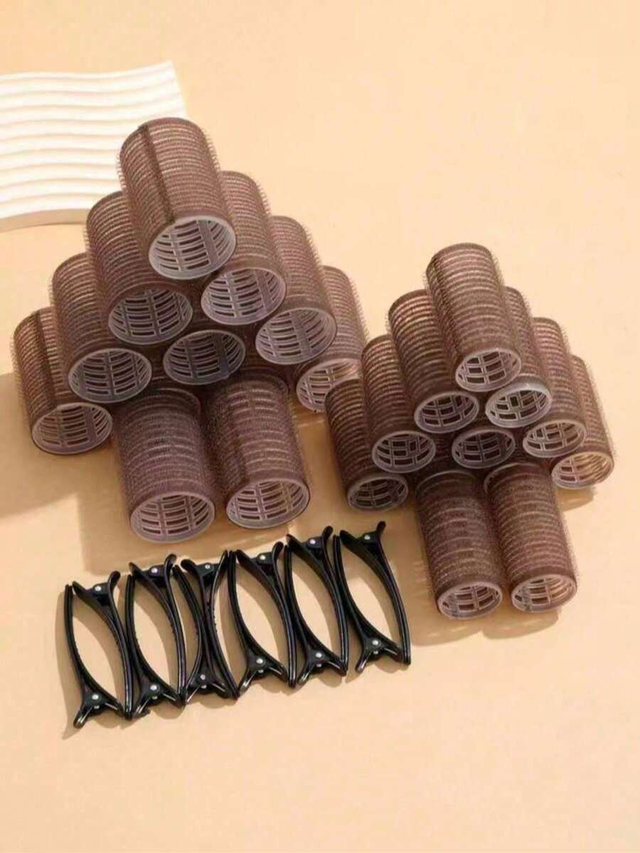 مجموعة بكرات شعر ذاتية اللصق، 6 قطع مقاس S، بكرات شعر بجودة صالون، مناسبة لتصميم تسريحات الشعر DIY، بكرات شعر بدون حرارة - قهوة بني - مشاهدة 1