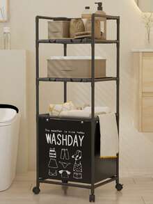 1pc Multi-Layer Bathroom Storage Rack With Universal Wheels, Laundry Basket, Underwear & Clothing Organizer, Dirty Clothes Bin - Multicolor - View 1