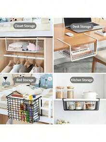 1pc Under Cabinet Storage Rack, Metal Basket, Hanging Storage Basket, Space Saving Additional Storage Rack And Slip-On Storage Basket Organizer For Kitchen Counter Restaurant Use - Multicolor - View 6