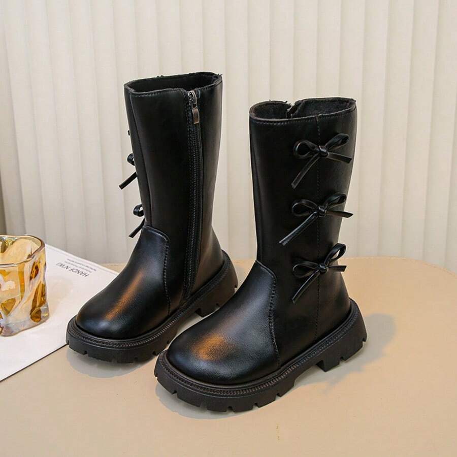 1 Pair Girls' Thermal Lined Warm Boots With Bow Performance Dance Shoes For Boys - Black - View 1