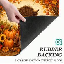 Autumn Highland Cow Print Scarf Pattern Absorbent Mat/Drying Mat/Coaster For Coffee Machine And Tableware - Absorbent Polyester Desktop Protector With Rubber Non-Slip Backing, For Kitchen Countertop Decoration - Home Bar And Dining Table Placemat - Multicolor - View 7