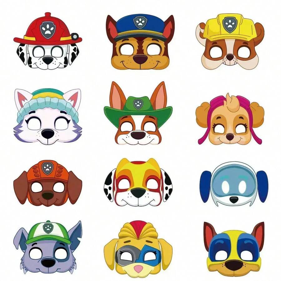 4/5/12 Pcs Paw Patrol Theme Half Face Mask Set DIY Dog Shaped Paper Mask Cartoon Dog Character Party Mask Suitable For Birthday Party Decorations, Photo Props And Theme Party Costume Decorations (Random Style) - Multicolor - View 1