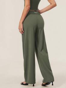 TimeOff Women's 1pc Solid Color Autumn/Winter Pleated Front Side Pocket Straight Leg Wide Leg Pants - Green - View 10
