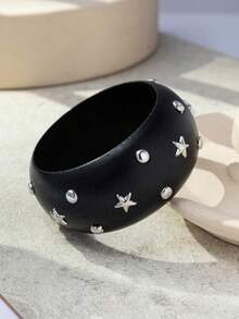 1pc Vintage Fashion Versatile Exaggerated Design Geometric Wide Wooden Bracelet For Women, Suitable For Daily Wear (Random Cut Pattern) - Multicolor - View 12