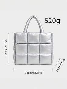 Women Handbag,Quilted Puffer Tote Bag,Grid Check Pattern,Faux Leather,Large Capacity,Minimalist Fashion For Autumn Winter Daily Work Shopping - Multicolor - View 7