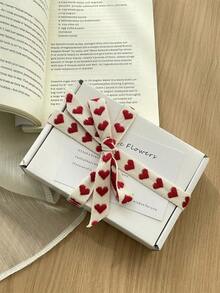 1Roll Holiday Decorative Ribbons, Heart Print Ribbons, Gift Wrapping Woven Ropes, Handmade DIY Korean Style Floral Arrangement Ropes, Cake & Birthday Box Packaging Ribbons, Gift Wrapping Woven Bows, Bouquet Gift Cake Packaging, Floral Satin Ribbons. - Multicolor - View 8