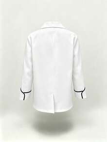 Contrast Color Lapel Long Sleeve Multi-Pocket White Lab Coat, Women's All-Season Professional Fashion Commute Work Jacket, Laboratory Beauty Salon Work Uniform Top - White - View 2
