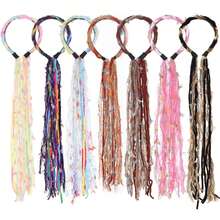 Serre-tête en peluche Maillard coloré avec long ruban à franges, accessoire de cheveux tressés, décoration de cheveux tressés style serre-tête, élastique à cheveux en corde tressée colorée en peluche - Noir - Voir 4