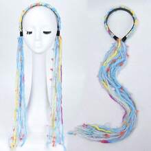 Serre-tête en peluche Maillard coloré avec long ruban à franges, accessoire de cheveux tressés, décoration de cheveux tressés style serre-tête, élastique à cheveux en corde tressée colorée en peluche - Noir - Voir 12