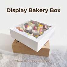 5pcs/10pcs 9.1*9.1*2.6 Inch Cake Gift Boxes With Transparent Window, Foldable Empty Paper Packaging Boxes, White And Kraft Paper Material Gift Boxes, Suitable For Party Favors, Wedding Birthday DIY Gift Packaging, Can Be Used For Halloween Candy And Cake Packaging - Multicolor - View 1