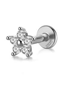 1pc 16G 925 Sterling Silver Press-In Flat Back Earring, Suitable For Cartilage, Conch, Helix, Nose Piercing, Women's - Style 4 - View 6