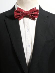 1 Set Burgundy Square Jacquard Collar & Bow Tie 2-Piece Set, Men's Commute Daily Wedding Celebration Formal Wear, No-Tie Necktie - Multicolor - View 4