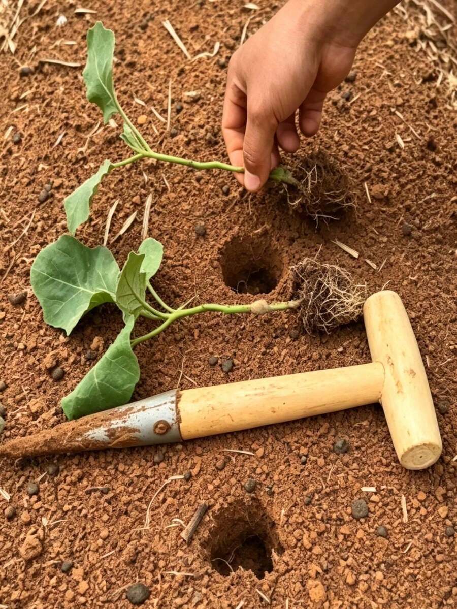 Ferramenta de Jardim com Cabo de Madeira em Formato de T, Ponta de Aço Inoxidável, Plantador de Mudas e Bulbos Manual, Perfurador de Solo para Plantio de Bulbos de Flores e Transplante de Sementes, Suprimentos de Jardinagem - Multicolorido - Visão 1