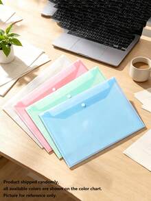 5/10/20/40/60/80pcs Morandi Color A4 Transparent Plastic Snap Button File Bags, 1mm Thick Large Capacity Document Envelopes, Waterproof Exam Paper Bill Storage Folders, Student Office Stationery Organizer Bags, Random Style Sent - Sets - View 10