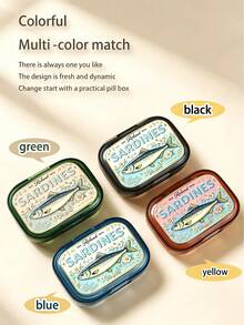 Canned Sardine Square Medicine Box, Portable Medicine Storage Compartment, Mini Transparent Storage Box, Portable Jewelry And Medicine Box, Travel Medicine Box, Large Compartment, Weekly Medicine Sorting Box, Suitable For Daily Medicine And Vitamins - Multicolor - View 3