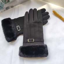 2pcs Women's New Multi-Color Winter Faux Suede Thermal Lined Warm Five-Finger Buckle Outdoor Touchscreen Gloves - Multicolor - View 11