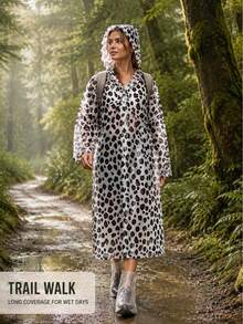 Women's Fashion Leopard Print Hooded Raincoat, Reusable Lightweight Long Rain Cape With Drawstring, Waterproof Rain Jacket For Camping, Hiking, Daily Commute, Travel, Holiday, Essential - Multicolor - View 1