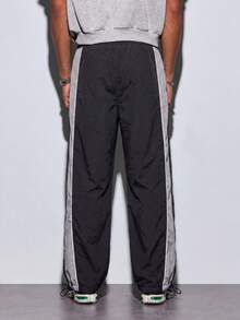 Modcrash Men's Athletic Sports Pants, Line & Color Block Design, Drawstring Waist, Elastic Waistband, Multiple Colors, Couple Gift - Black - View 2