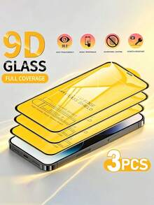 3 Pcs 9D Tempered Glass Screen Protector For IPhone 18 Pro/18 Pro Max/17 Pro/Air/16 Pro Max/15 Pro Max/16/15/14/13/12/11/Plus/X/XS/XR/XS Max/Mini, High-Definition Glossy Finish, Easy Installation, Scratch & Impact Resistant, Anti-Fingerprint - Clear - View 15