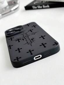 Gothic Style Dark Vintage Religious Symbol Cross Lens Protection Black Phone Case Compatible With Iphone&Galaxy17/16/15/14/13/12/11promax - Multicolor - View 5