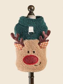 PETCIRCLE 1PC Pet Clothes Small Dog Puppy Cat Cute Pet Autumn/Winter New Holiday Party Atmosphere Style Plush Christmas Reindeer Colorblock Vest - Multicolor - View 2
