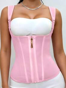 European & American Women's Button & Zipper Vest Waist Cincher, Court Style Corset Top, Tummy Control Body Shaping Top - Pink - View 3