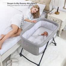 UBRAVOO Grab-And-Go Travel Crib, Baby Bed With Mattress | Silent Wheels, Baby Crib | Convertible Rocking Crib - Khaki - View 3