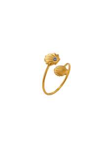 1PC Zirconia Double Shell Rings For Women Gold Color Stainless Steel Blue Crystal Shell Ring Ocean Beach Summer Fashion Jewelry Gift - Multicolor - View 4