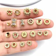 2pcs 18K Gold-Plated Cubic Zirconia Spacer Beads Rhinestone Round Flat Heart Twist Metal Spacers For DIY Bracelet Necklace Jewelry Making Findings - Gold - View 5