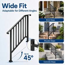 2-Pack Outdoor Handrails – Heavy-Duty Steel Stair Railing For 2-5 Steps, Weatherproof For Porch, Deck & Entryway - 3-step - View 4