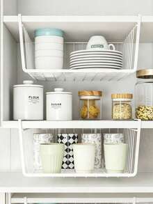 1pc Under Cabinet Storage Rack, Metal Basket, Hanging Storage Basket, Space Saving Additional Storage Rack And Slip-On Storage Basket Organizer For Kitchen Counter Restaurant Use - Multicolor - View 3