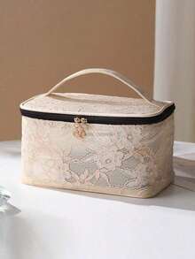 2/1pc Chinese Style Lace Cosmetic Bag Large Capacity Water-Resistant Wash Bag Travel Storage Bag Portable Multi-Functional Handbag - Multicolor - View 7