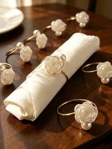 1/12/30/60pcs Elegant Pearl Rose Napkin Rings, Napkin Buckles, Hotel Napkin Rings, Wedding Banquet Napkin Rings, Home Daily Table Decor, Tablecloth Accessories, Wedding Decoration - Multicolor - View 2