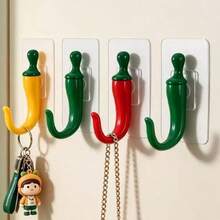 1pc Chili Pepper Hook, Strong Adhesive No-Drill Wall Hook, Entryway Key Hook - View 1