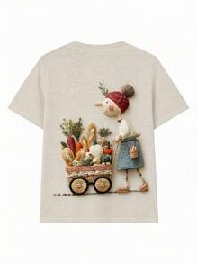 Women's Casual Round Neck Short Sleeve Printed T-Shirt, Countryside Style, Suitable For All Seasons Summer - Light Apricot - View 4