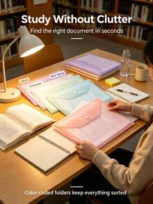 Multi‑Pack Macaron Color A4 Snap Button File Folders, Waterproof Translucent PP Document Pouch, Large Capacity Paper Organizer For Back To School Student Office Supplies - A - View 6