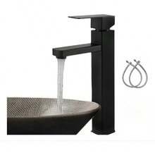 Grifo Monomando Cuadrado Acero Inoxidable 30cm Negro - Negro | Brillante - Ver 1