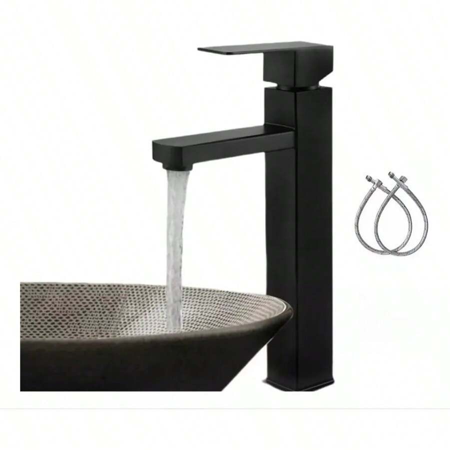 Grifo Monomando Cuadrado Acero Inoxidable 30cm Negro - Negro | Brillante - Ver 1