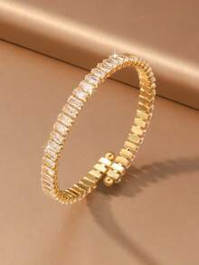 Hihho 1pc Luxury Sparkling Rhinestone Expandable Bracelet, Minimalist Versatile Layering Bracelet, Suitable For Commute And Party - Gold - View 6
