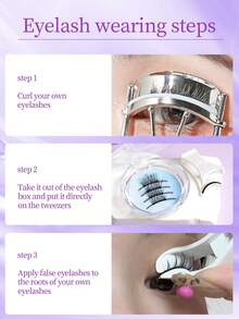 1 Pair Magnetic False Eyelashes, Soft And Lightweight Criss-Cross Style, Portable Round Storage Box, Convenient To Store - View 2