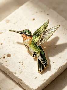 2pcs Cute Colorful Hummingbird Enamel Brooches, Fashion Decorative Brooch Accessories, Collar Bag Badge Accessories Gift, Suitable For Women's Daily Wear, Also Can Be Given As A Gift To Friends - Green - View 5