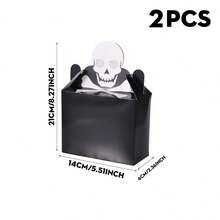 2/4/6/8/12pcs Halloween Paper Gift Boxes, Black Skull Pattern Rectangular Candy Boxes With Handles, Candy Cookie Snack Packaging Boxes, Suitable For Halloween Party Favors, Trick Or Treat Candy Bags - Multicolor - View 7
