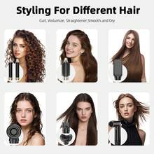 6-In-1 Multifunctional Hot Air Brush, Hair Dryer Curling Straightening Styling Brush, Long Lasting Hairstyle, For All Hair Types, Unisex, Home Salon Travel Use, Ideal Holiday Gift   Hair Accessories/Hair Curler/Hair Tools/Curling Iron/Hair Stuff - Black - View 2