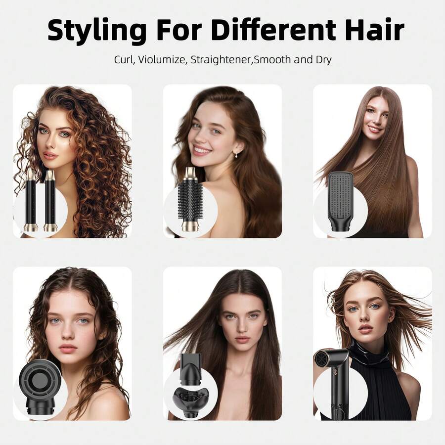 6-In-1 Multifunctional Hot Air Brush, Hair Dryer Curling Straightening Styling Brush, Long Lasting Hairstyle, For All Hair Types, Unisex, Home Salon Travel Use, Ideal Holiday Gift   Hair Accessories/Hair Curler/Hair Tools/Curling Iron/Hair Stuff