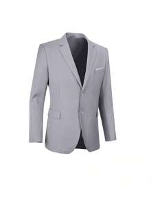 Men's Plus Size Solid Single‑Breasted Blazer Jacket, Casual Formal Long Sleeve Suit Coat For Business Party - Light Grey - View 6