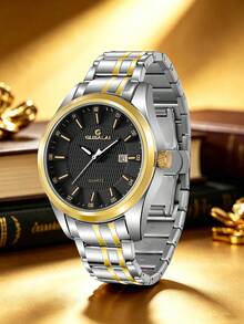 GUSALAI Men's Quartz Watch With Steel Band, Round Dial, Three Hands, Calendar, Multiple Colors Available, Suitable For Workplace, Daily Wear And Gift - one-size - View 3