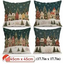 4pcs/1pc Christmas Fairy Tale Town Pattern Pillow Case Without Insert, Single-Sided Printed Pillow Case, Suitable For Living Room Bedroom Home Decor, All-Season Pillow Case - Multicolor - View 14