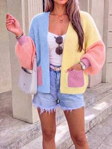 Áo cardigan len dệt kim nữ màu cầu vồng dopamine cho mùa thu/đông, dáng rộng thoải mái - Nhiều màu - Xem 3
