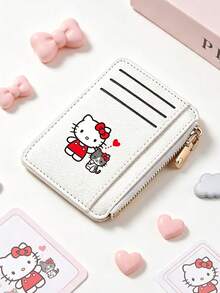 SANRIO Dompet Kartu Tipis Kulit PU Motif Hello Kitty dengan Kantong Koin Berresleting, Dompet Pendek Multi Slot Kartu dengan Kantong Depan Kompak untuk Kartu Identitas dan Kartu Kredit - MultiWarna - View 4